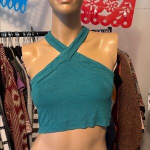 *SALE* POL Teal Blue Cross Neck Crop Top lounge medium